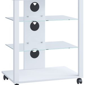 VCM NORDIC Folas Hi-fi og TV-bord, m. 2 glashylder og hjul - hvid træ (60x41)