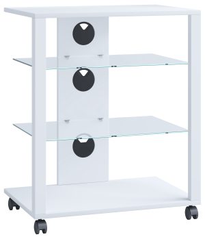 VCM NORDIC Folas Hi-fi og TV-bord, m. 2 glashylder og hjul - hvid træ (60x41)